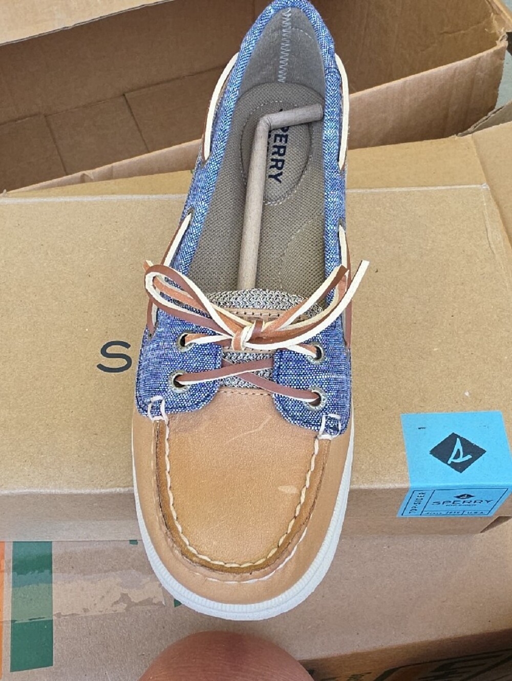 Sperry Denim Blue and Tan Leather-Trim Moccasin - Picture 2 of 5